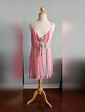 MINKPINK Striped Tie-Front Mini Dress in Pink, Yellow, Green, Blue